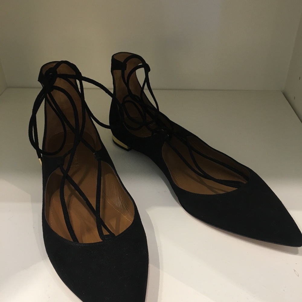 Aquazzura Christy Flat Black suede 38.5